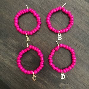 (H) initial personalized hot pink bead wine glass charms